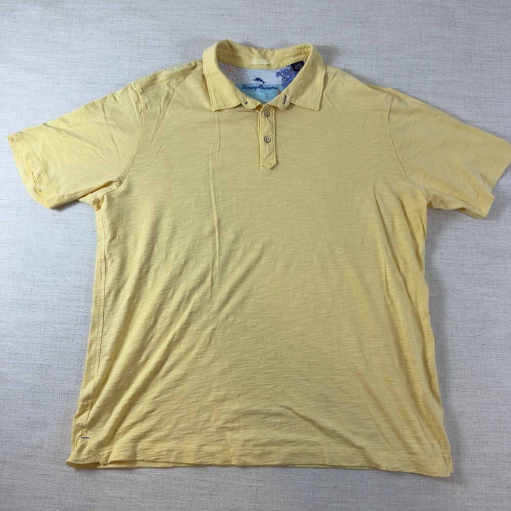 Tommy Bahama Mens XL Yellow Pima Cotton Slub Knit Short Sleeve Polo Shirt